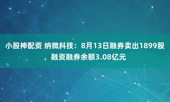 小股神配资 纳微科技：8月13日融券卖出1899股，融资融券余额3.08亿元